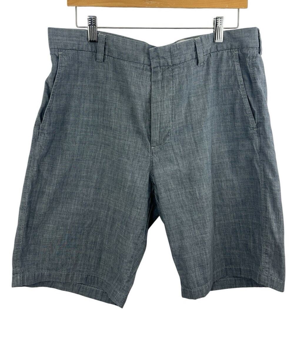 J.CREW Club Shorts Mens 33 Chino Blue Chambray Flat Front Lightweight Preppy